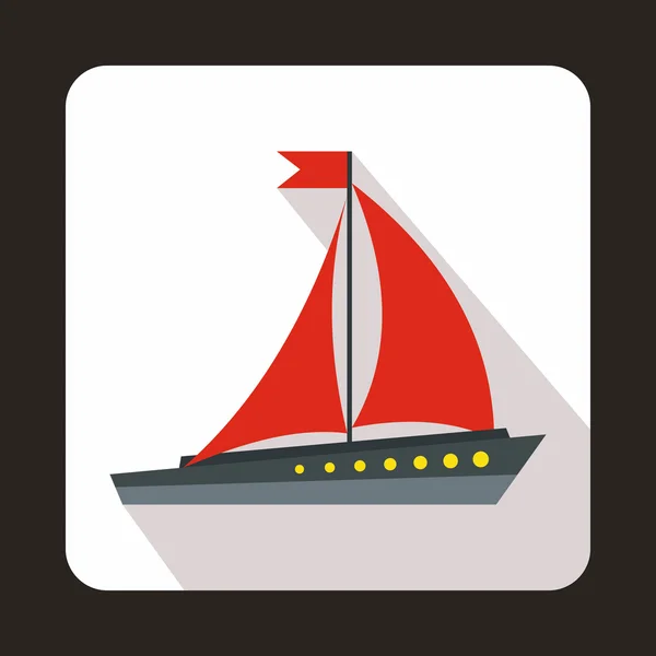 Segelfartyg ikon, platt stil — Stock vektor