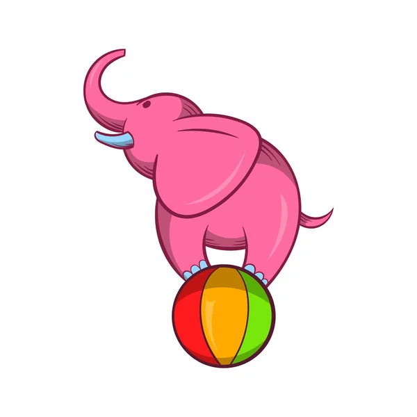 Elefánt egyensúlyozok a labdát, ikon, rajzfilm stílusú — Stock Vector