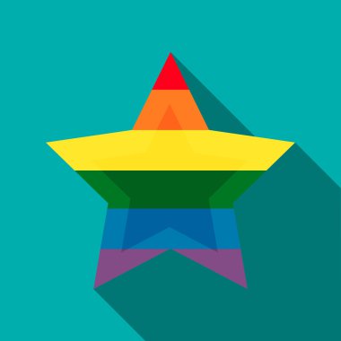Gökkuşağı renkleri simgesinde, düz stil yıldız