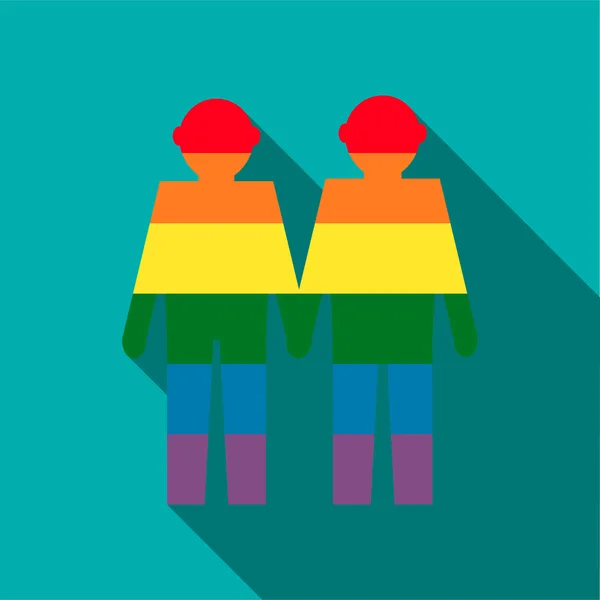 Gay couple in rainbow colors icon, flat style — Stock Vector