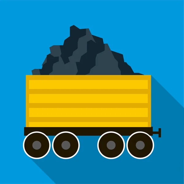 Eisenbahnwaggon beladen mit Kohle-Ikone, flacher Stil — Stockvektor