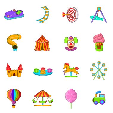 Amusement Park icons set, cartoon style clipart
