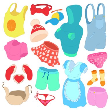 Icons set, karikatür tarzı giysiler