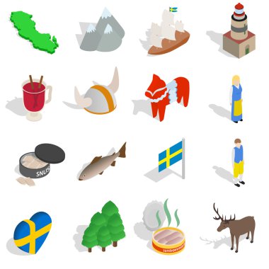İsveç Icons set, izometrik 3d tarzı