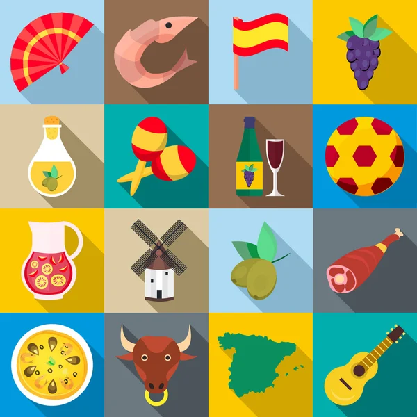 Spain icons set, flat style — Stock Vector