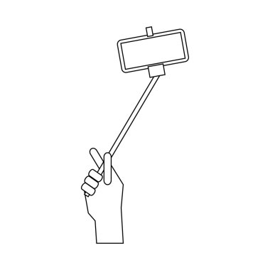 Bir selfie sopa simgesi, anahat stili tutan el