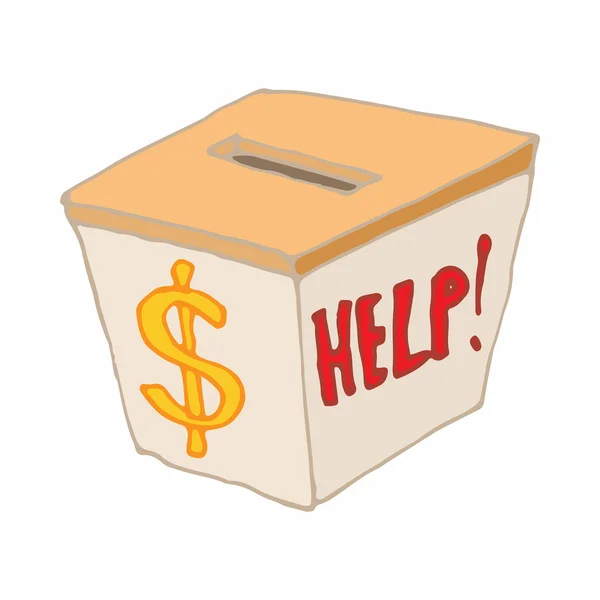 Scatola con icona donazioni di denaro, stile cartone animato — Vettoriale Stock
