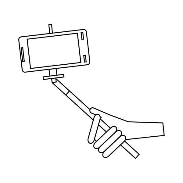 Teléfono en selfie stick icono, estilo de esquema — Vector de stock