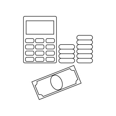 Hesap makinesi ve para simgesi, anahat stili