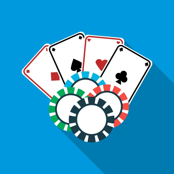 Pokerkarten und Casino Chips Symbol, flacher Stil — Stockvektor