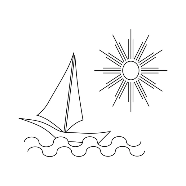 Barco en el icono del mar, el estilo del esquema — Vector de stock