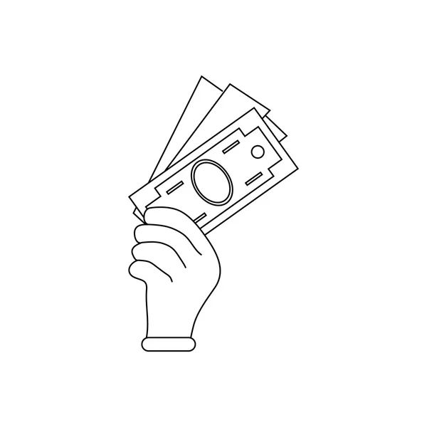 Mano sosteniendo el icono de billetes de dólar, estilo de esquema — Vector de stock