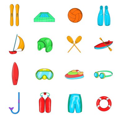 Su spor Icons set, karikatür tarzı