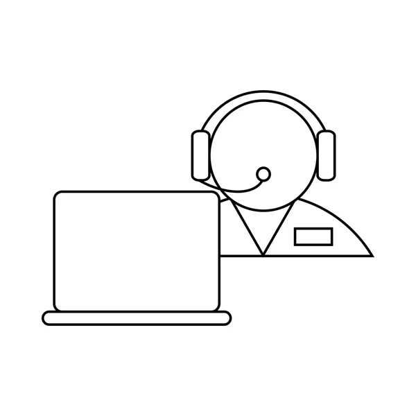 Operador em um fone de ouvido com ícone de laptop — Vetor de Stock