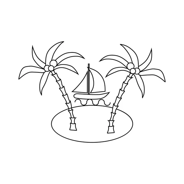 Palmiye ağaçları simgesi ile yelken tekne ve deniz ada — Stok Vektör