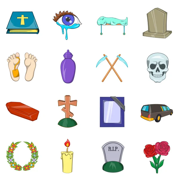 Funeral Icons set, cartoon style — Stock Vector