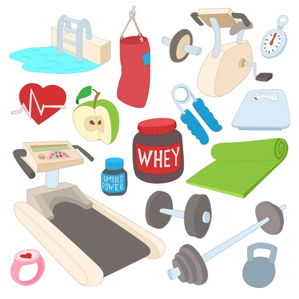 Conjunto de iconos de fitness, estilo de dibujos animados — Vector de stock