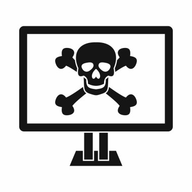 Bilgisayar monitörü bir kafatası ve kemikler simgesi olan