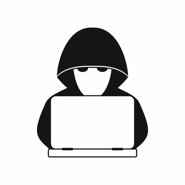 Hacker di computer con icona del computer portatile, stile semplice — Vettoriale Stock