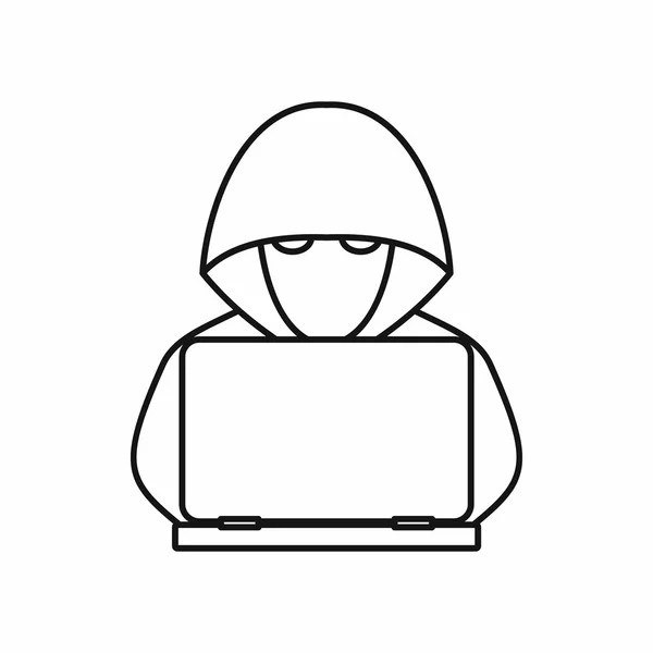 Υπολογιστή hacker με το lap-top εικονίδιο, στυλ περιγράμματος — Διανυσματικό Αρχείο