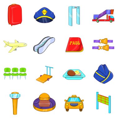 Havaalanı Icons set, karikatür tarzı