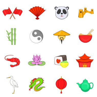 Çin Icons set, karikatür tarzı