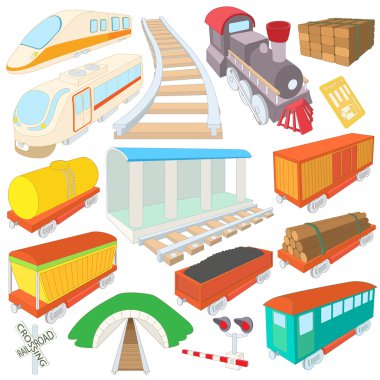 Demiryolu Icons set, karikatür tarzı