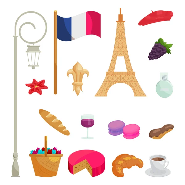 Conjunto de iconos de Francia, estilo de dibujos animados — Vector de stock