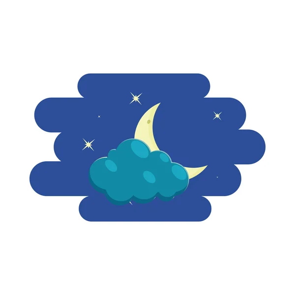 Cloud, crescent and stars, icon, cartoon style - Stok Vektor