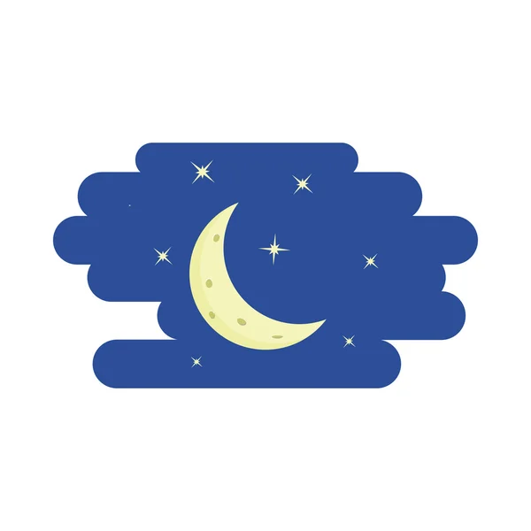 夜の空、三日月と星のアイコン、漫画のスタイル — ストックベクタ