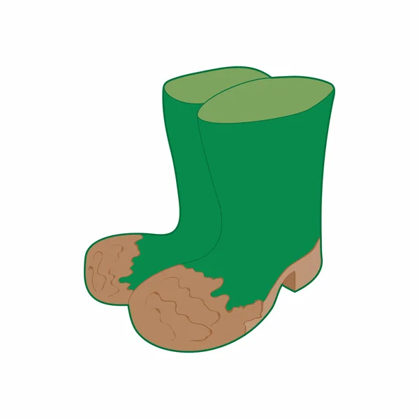 Dirty green rubber boots icon, cartoon style — Stock Vector