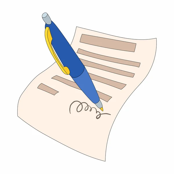 The document is signed icon, cartoon style — Stock Vector