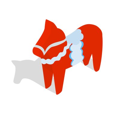 Kırmızı ahşap at, izometrik 3d stili simgesini