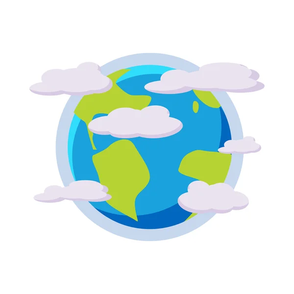 Jorden planet i ikonen moln, tecknad stil — Stock vektor