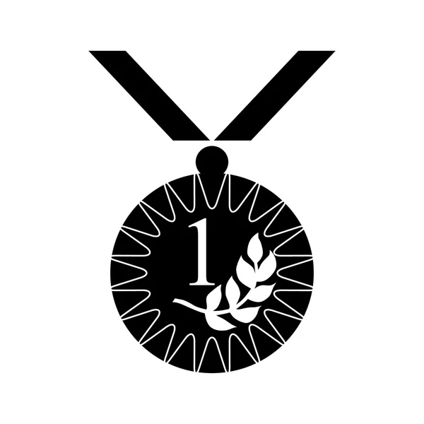 Gouden medaille, met laurier, zwarte eenvoudige pictogramstijl — Stockvector