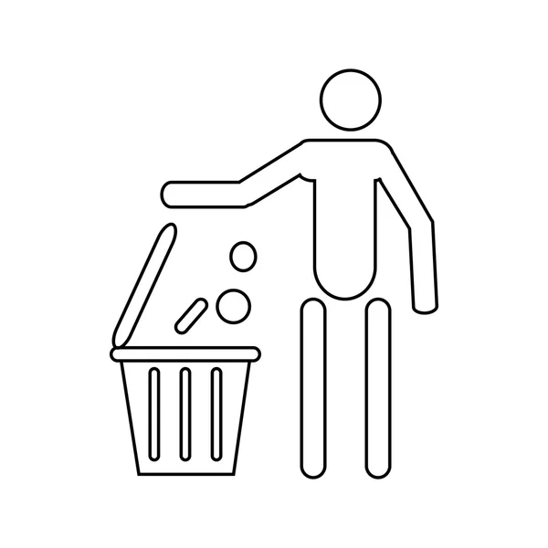 Man throwing garbage in a bin icon, outline style — Stock Vector