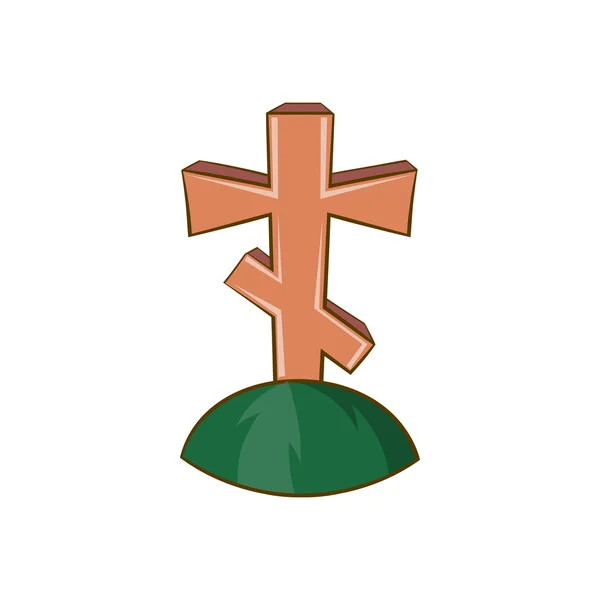 Grave cross icon, cartoon style — Stock Vector