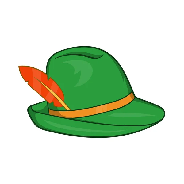 Πράσινο καπέλο με φτερό εικονίδιο, ύφος κινούμενων σχεδίων — Διανυσματικό Αρχείο