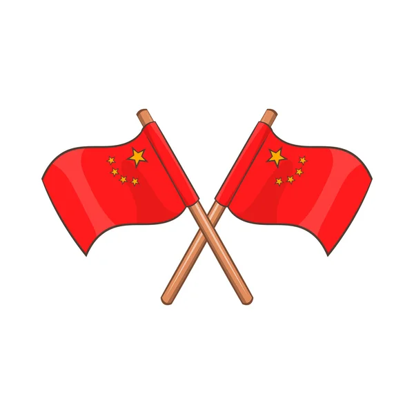 Duas bandeiras cruzadas do ícone da China, estilo cartoon — Vetor de Stock