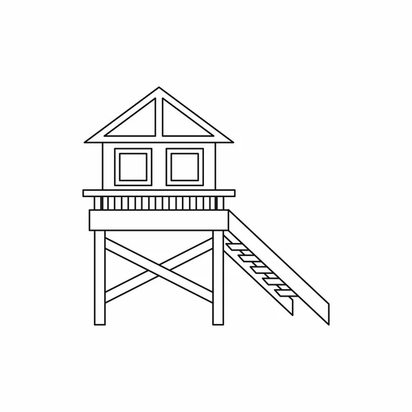 Деревянная икона дома на сваях, набросок стиля — стоковый вектор