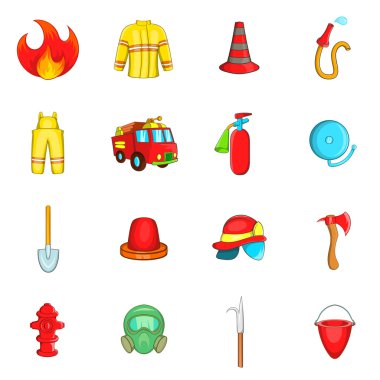 Fireman icons set, cartoon style clipart