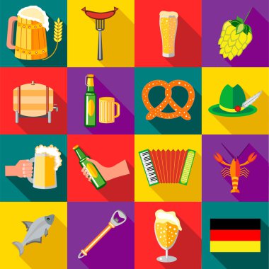 Octoberfest simgeler ayarla, stil düz