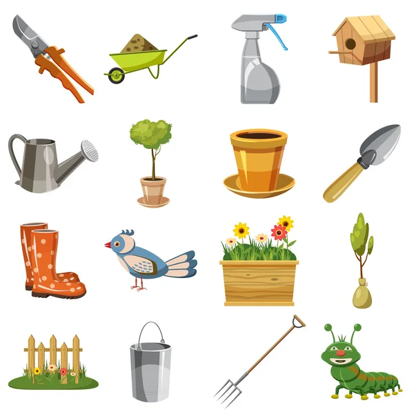 Zahradní ikony set, kreslený styl — Stockový vektor