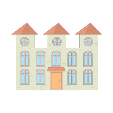 Kemerli pencere kutsal kişilerin resmi ile iki katlı ev