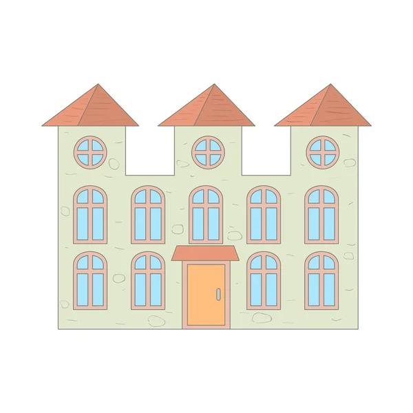 Rumah dua lantai dengan ikon jendela melengkung - Stok Vektor