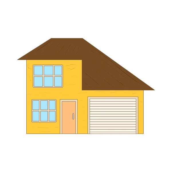 Yellow two storey house with garage icon — Stock Vector