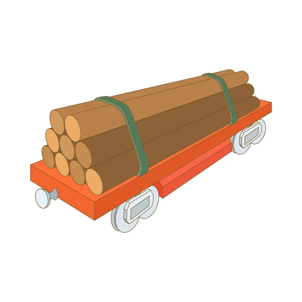 Tren vagón cargado con troncos icono, estilo de dibujos animados — Vector de stock