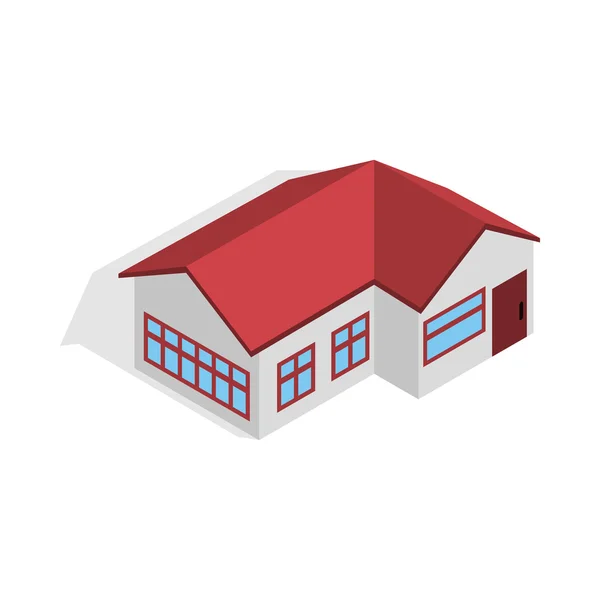 Kırmızı çatı simgesi, izometrik 3d tarzı ile ev — Stok Vektör