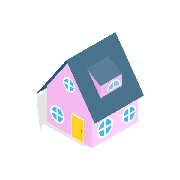 Pembe evde simgesi, izometrik 3d stili — Stok Vektör