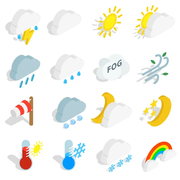 Weather icons set, isometric 3d style — Stock Vector